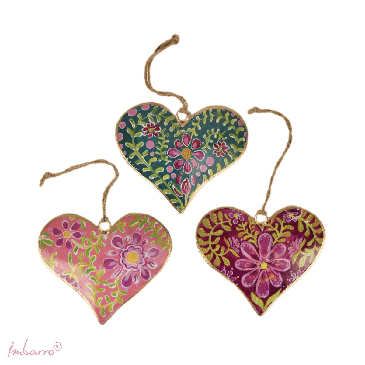 Imbarro - Hangers - Metalen Hartjes - Flowery Hearts - Set/3 - Bloemen hartjes - metaal