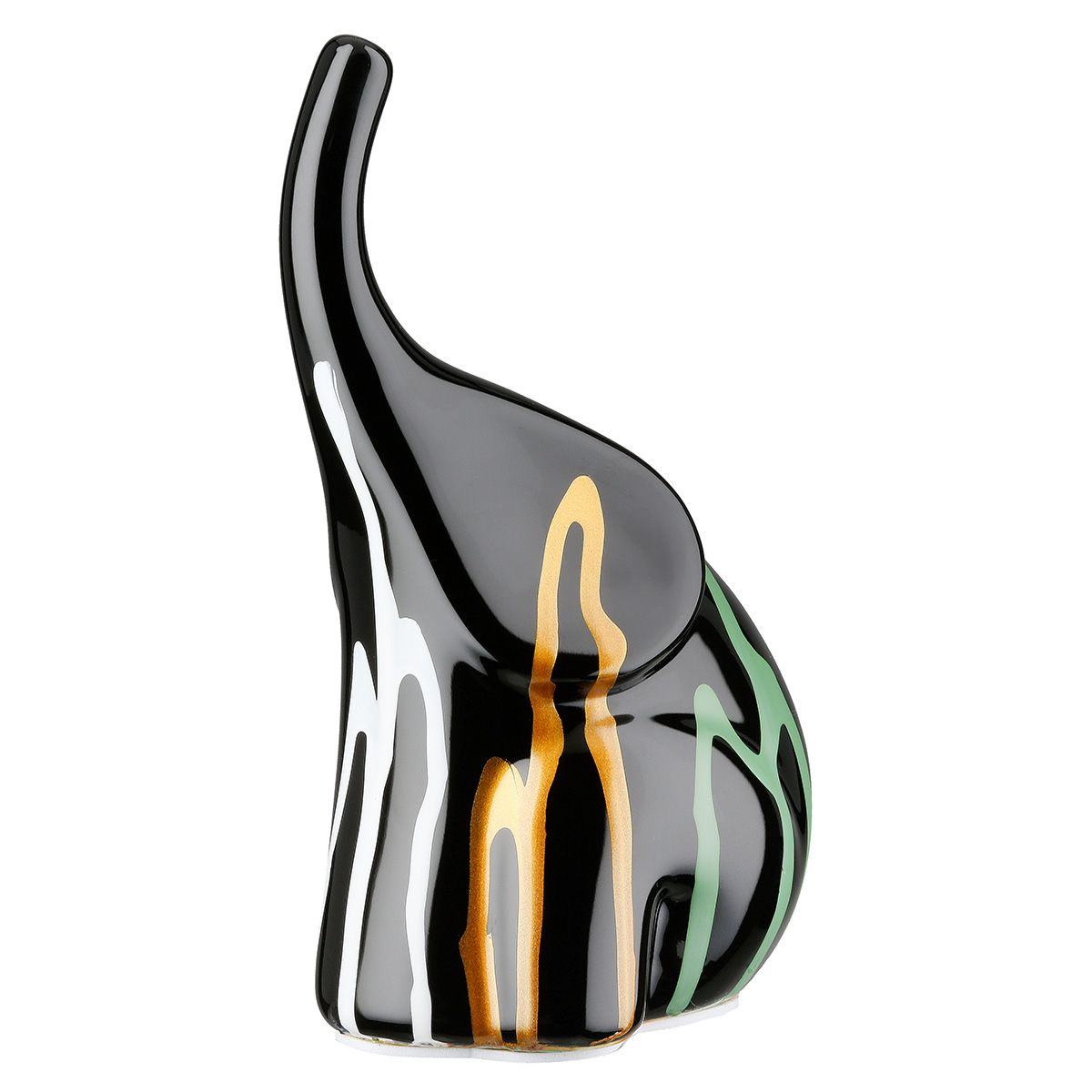 Gilde Handwerk - Olifant - Scuro - Keramiek - 8x12x19 cm - zwart wit geel groen