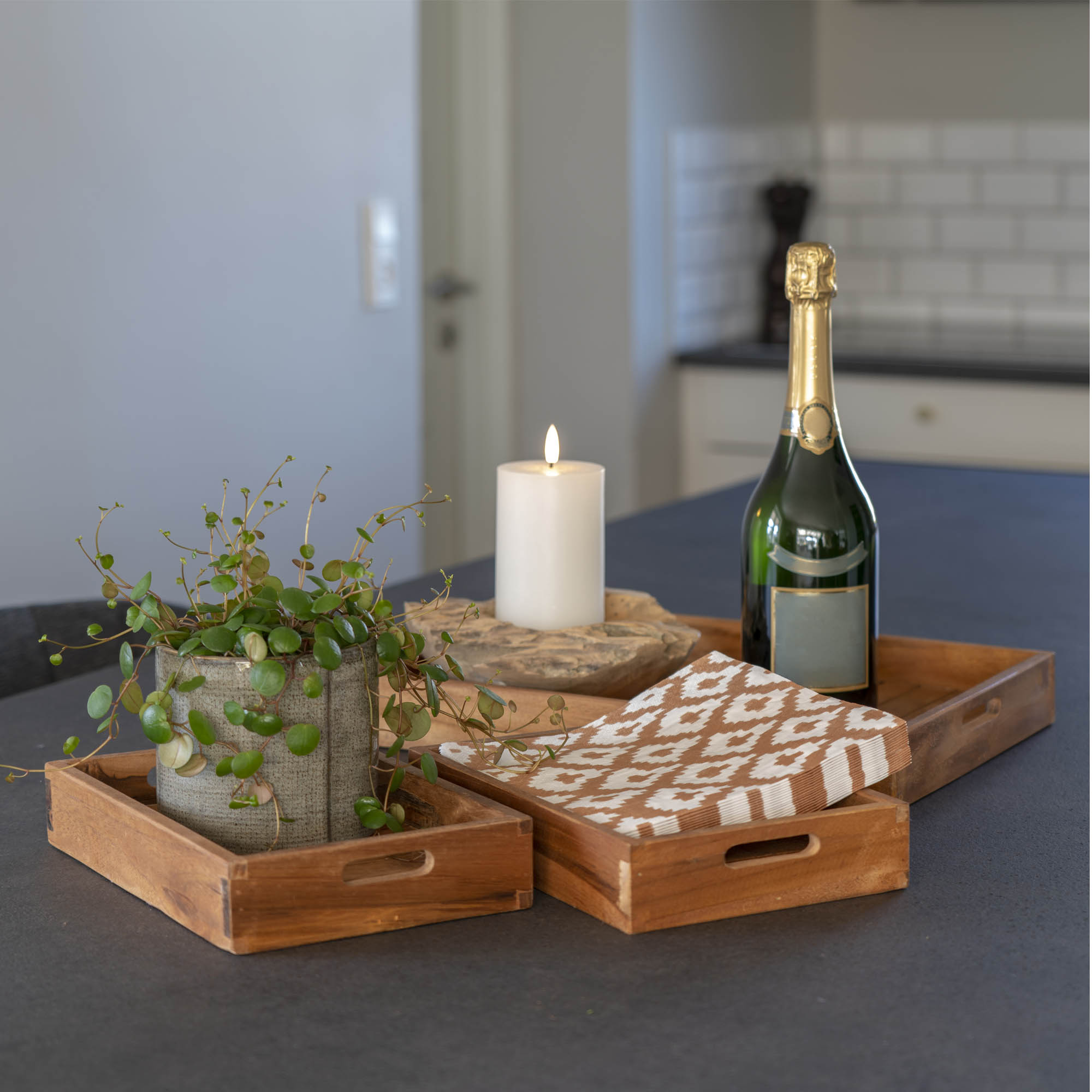 House Nordic - Set/3 Dienbladen - Teak - Afbeelding 3