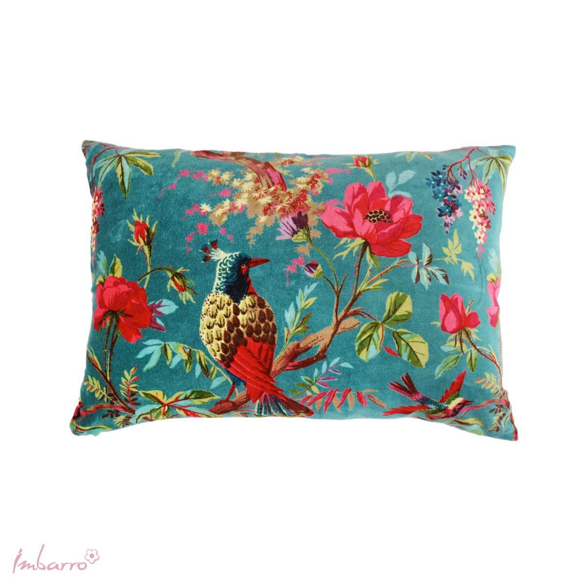 Imbarro - Kussen - Sierkussen - Paradise - Teal - 40/60 cm - 100% katoen/Velours