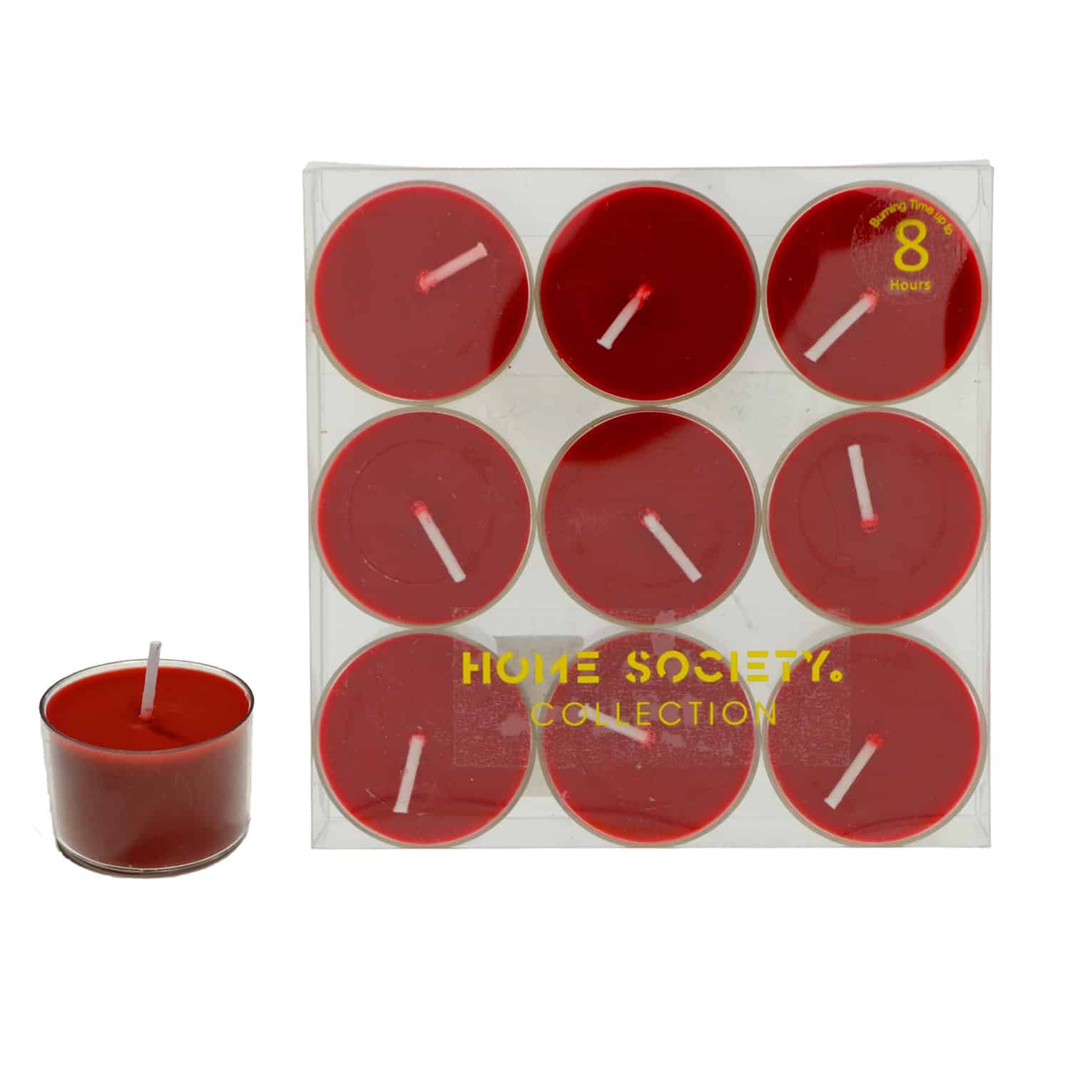 Home Society - Theelichtje / Waxinelichtje - Rood - 9 stuks