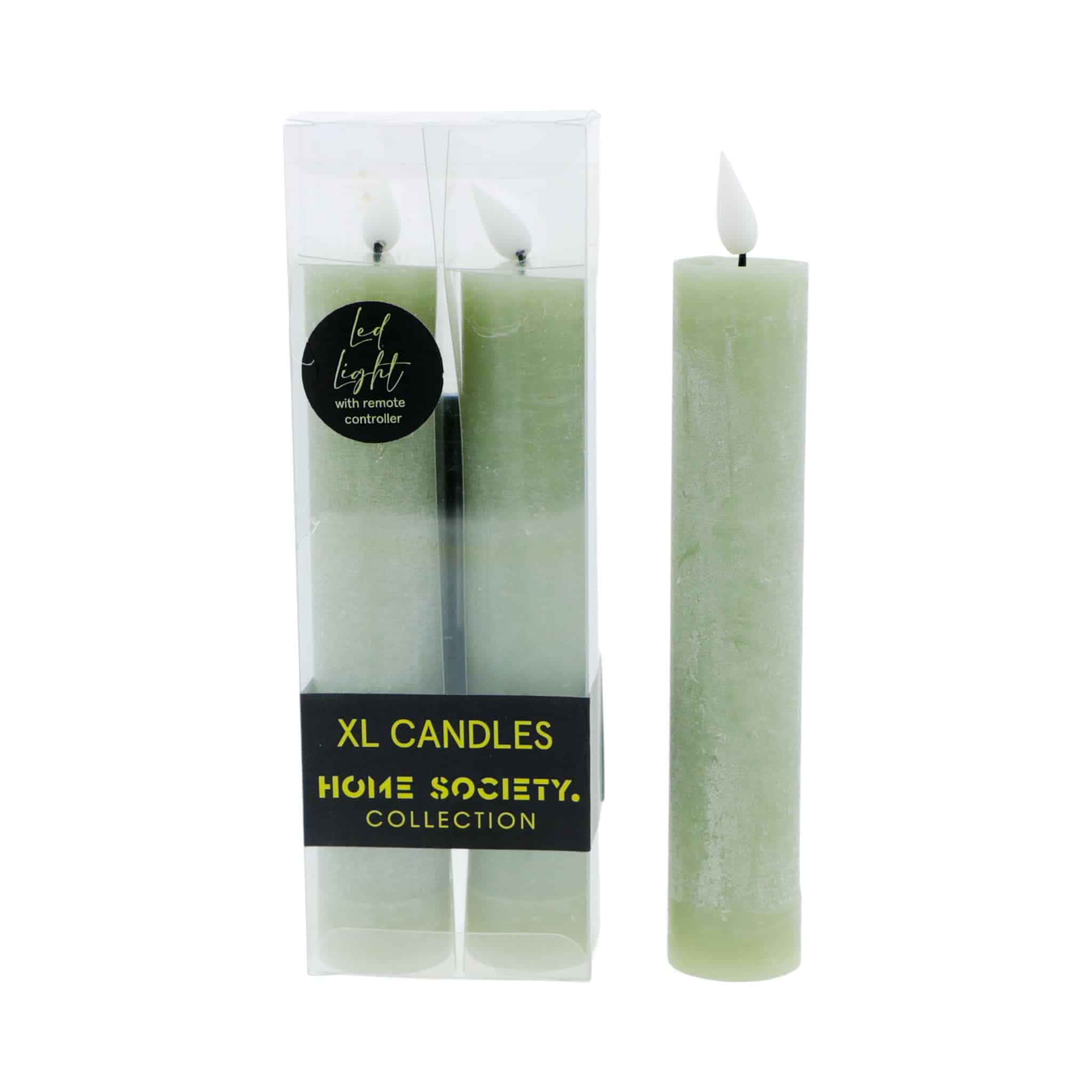 Home Society - Led Dinerkaarsen - Set/2 - XL - Celadon - 20.5x3.5