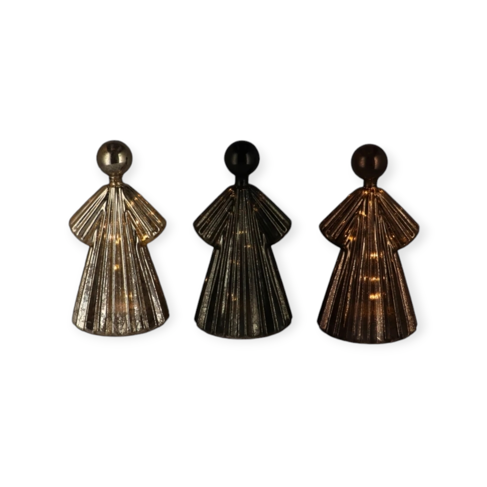 Daan Kromhout - Led Engeltjes - Set van 3 - Glas - Glans - Grijs- Goud - Bruin - 8x13cm