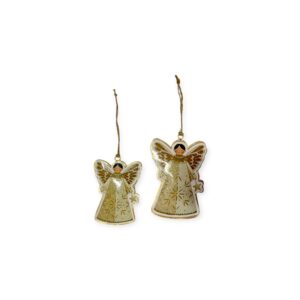 Home Society - Set van 2 - Hangornamenten - Engel - Metaal - Goud/Creme - 13 en 10.5cm