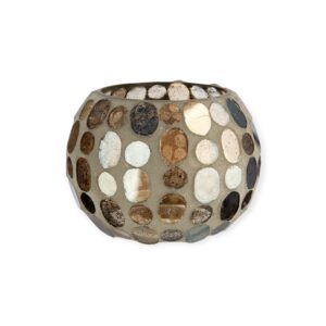 Gilde Handwerk - Waxinelicht - Windlicht - Glas - Mozaïek - Bruin/Grijs - 8x8x11cm