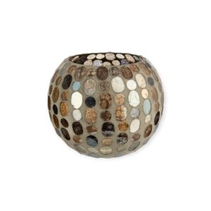Gilde Handwerk - Waxinelicht - Windlicht - Glas - Mozaïek - Bruin/Grijs - 6x11x12cm