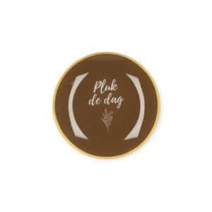 Daan Kromhout - Glazen Bord- Tekstbordje - Glas - Pluk de dag - Rond - Bruin - Ø 18 cm