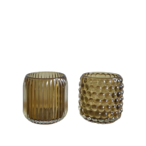 Daan Kromhout - Waxinelichthouders - Set van 2 - Stevig Glas - Groen Bruin tint - 9x9cm