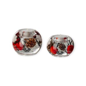 Gilde Handwerk - Dreamlight - Waxinelichthouders - Winter - set van 2 - glas - Handgemaakt -8x9 cm & 6x8 cm