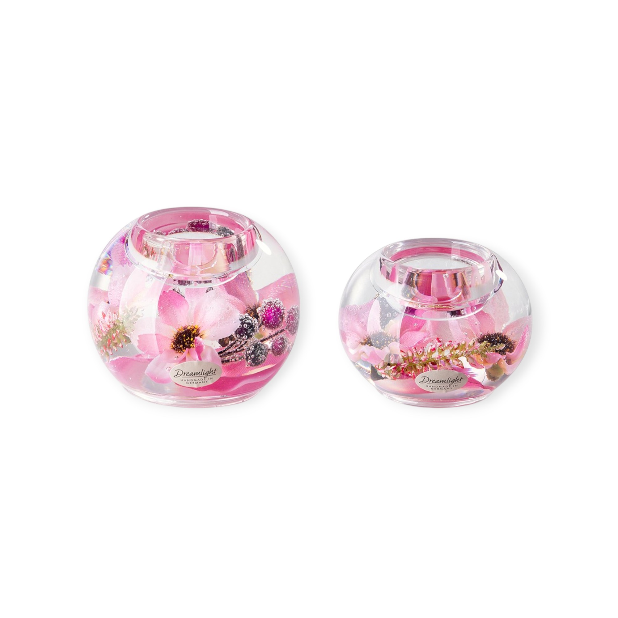 Gilde Handwerk - Dreamlight - Waxinelichthouders - Flower - set van 2 - glas - Handgemaakt - 8x9 cm & 6x8 cm