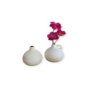 Home Society - Vaasjes - Keramiek - Set van 2 - Bolvorm - Beige/Wit - 13 x 12 cm
