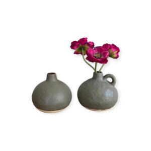 Home Society - Vaasjes - Keramiek - Set van 2 - Bolvorm - Grijs/Groen - Beige - 13 x 12 cm
