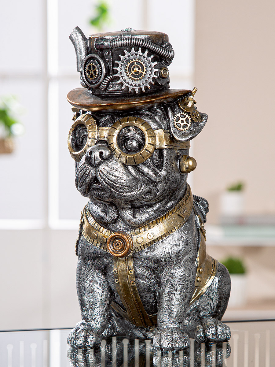 Gilde Handwerk - Decoratief beeld - Figuur - Mopshond - Steampunk - Polyresin - 20x13x25cm - Afbeelding 2