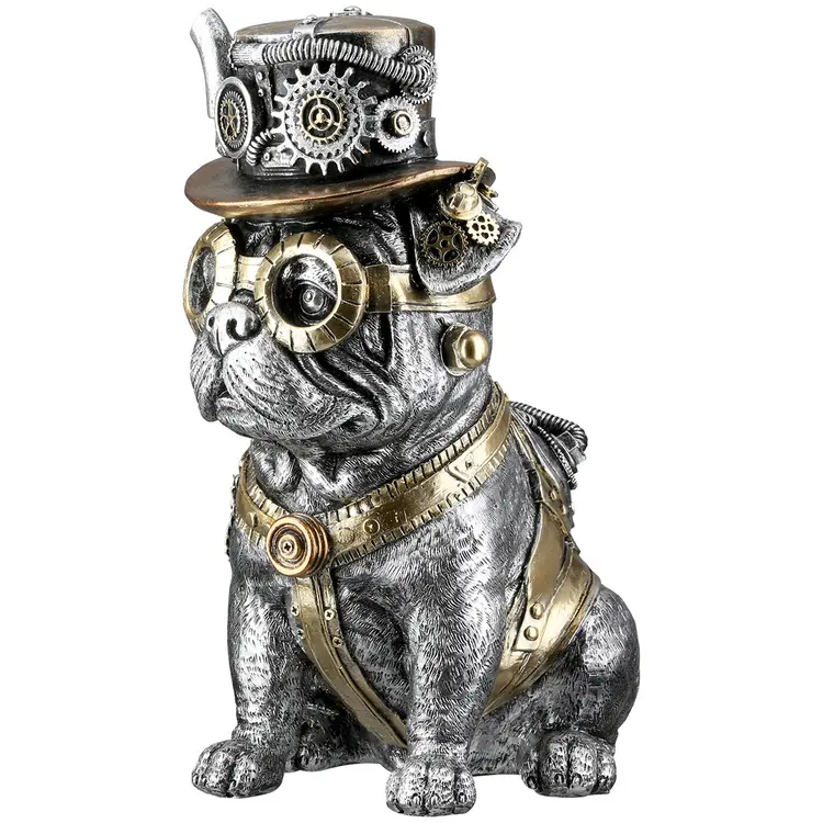 Gilde Handwerk - Decoratief beeld - Figuur - Mopshond - Steampunk - Polyresin - 20x13x25cm - Afbeelding 4