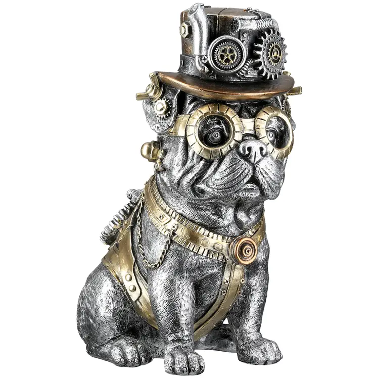 Gilde Handwerk - Decoratief beeld - Figuur - Mopshond - Steampunk - Polyresin - 20x13x25cm