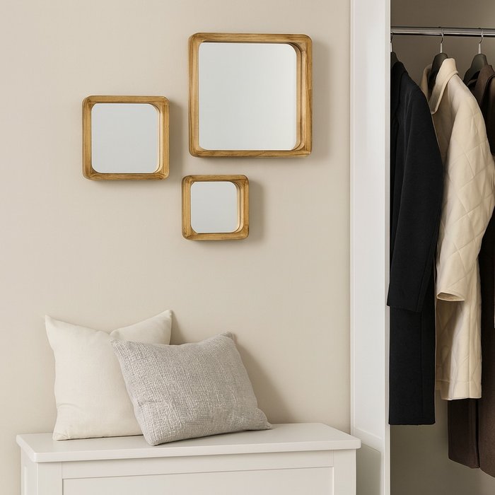 Boltze - Spiegelset - Spiegel - Mambo - Vierkant - Houten frame - Set van 3 - Afbeelding 2