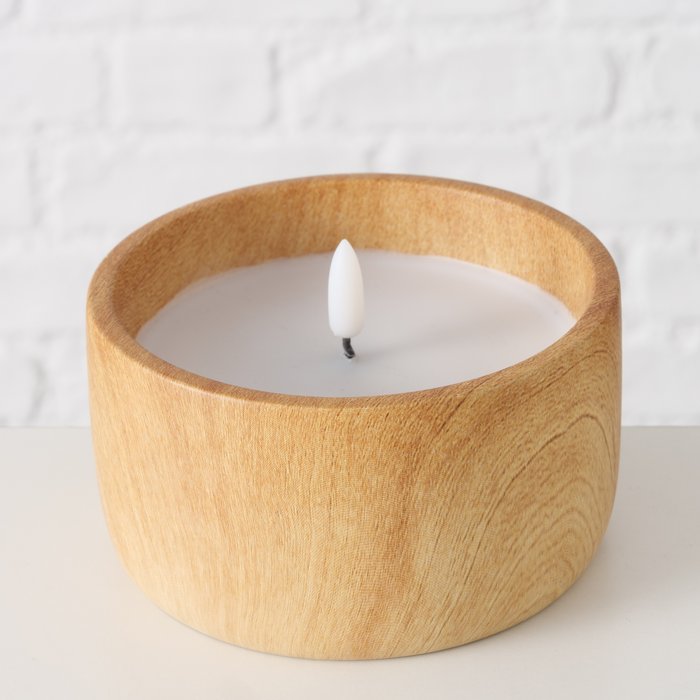 Boltze - LED kaars - Aardewerk met houtlook - Echte wax met kunststof vlam - 12x8cm - Afbeelding 3