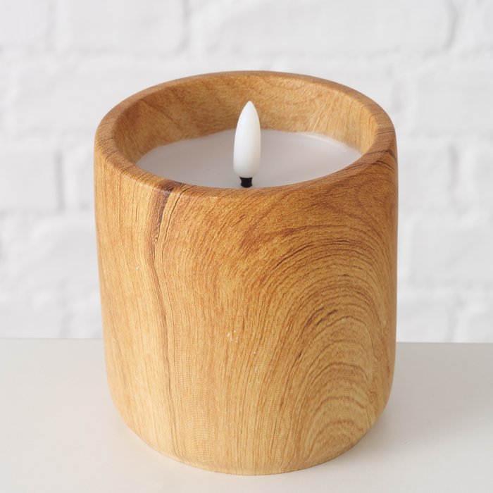 Boltze - LED kaars - Echte Wax - Keramiek met houtlook - 10.5 cm hoog x 9cm breed - Met Timer - Afbeelding 3