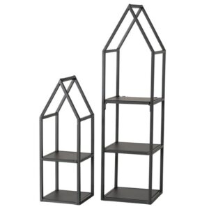 Boltze - Decoratie huisjes - Display huisjes - Set van 2 - Metaal - Zwart - 45x15 en 72x19cm