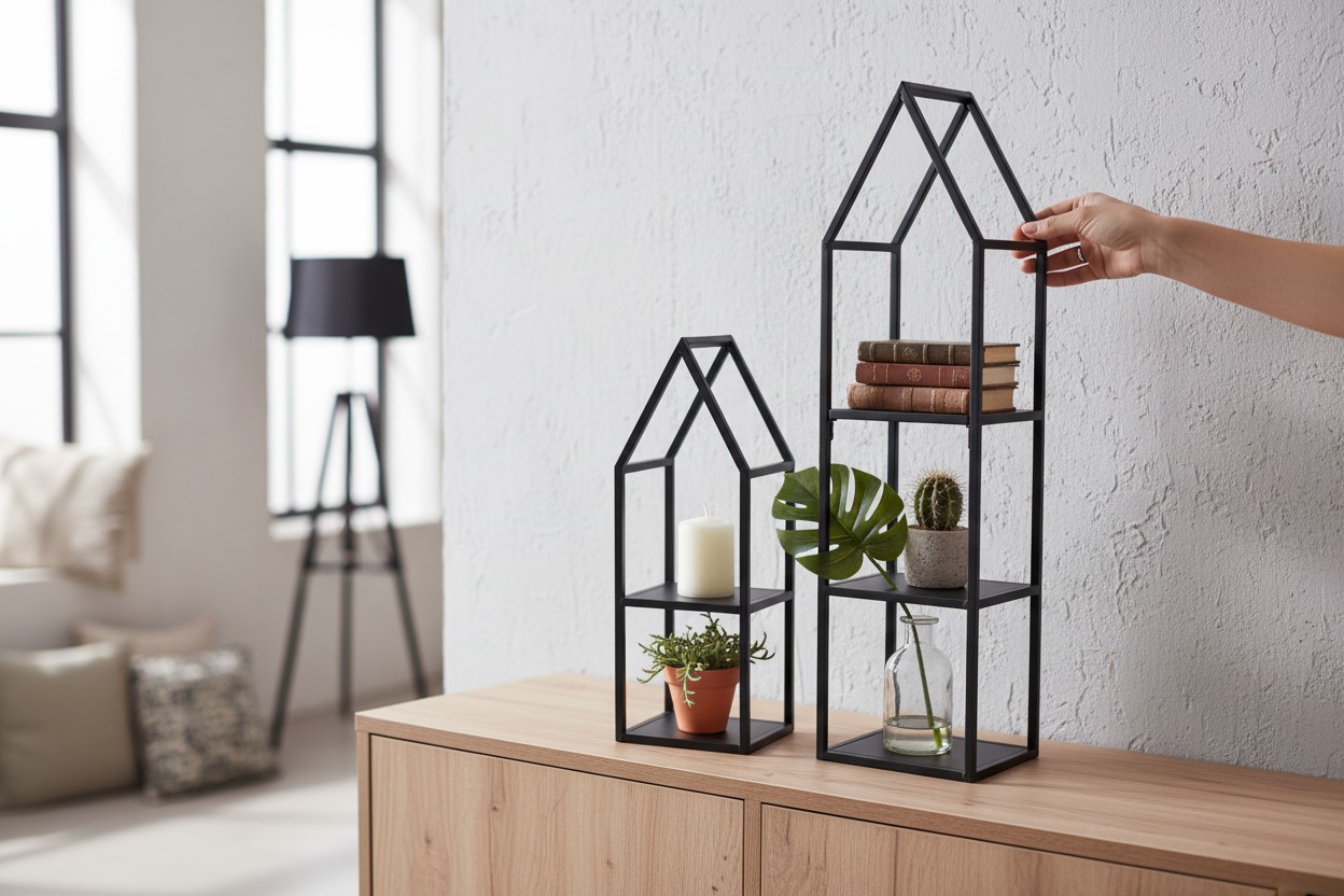 Boltze - Decoratie huisjes - Display huisjes - Set van 2 - Metaal - Zwart - 45x15 en 72x19cm - Afbeelding 3