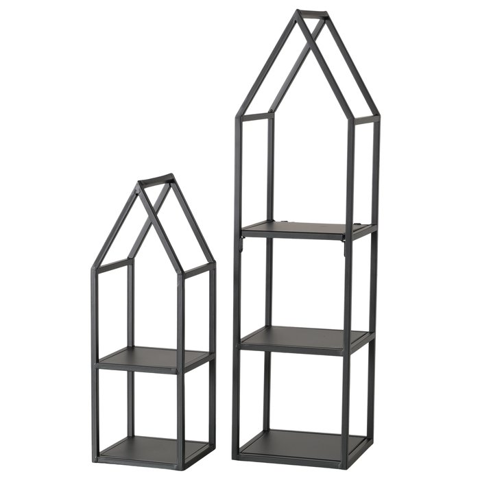 Boltze - Decoratie huisjes - Display huisjes - Set van 2 - Metaal - Zwart - 45x15 en 72x19cm