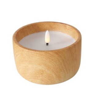Boltze - LED kaars - Aardewerk met houtlook - Echte wax met kunststof vlam - 12x8cm
