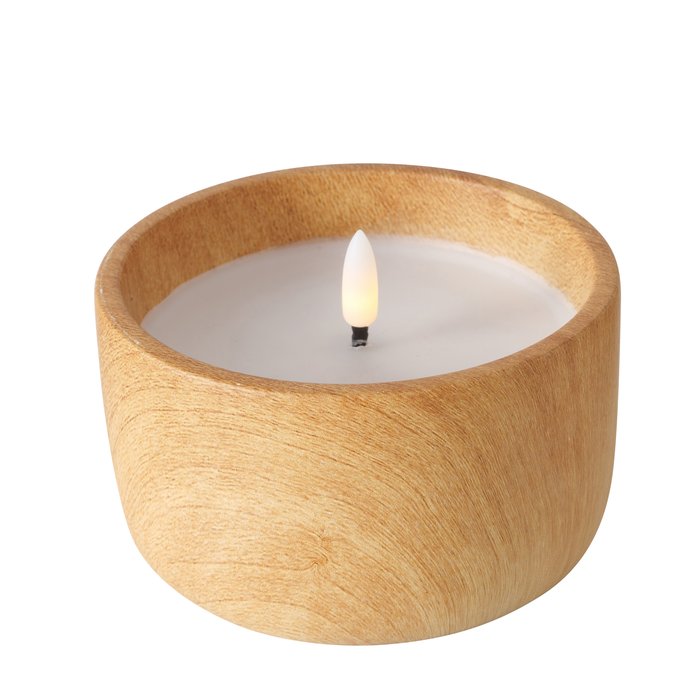 Boltze - LED kaars - Aardewerk met houtlook - Echte wax met kunststof vlam - 12x8cm