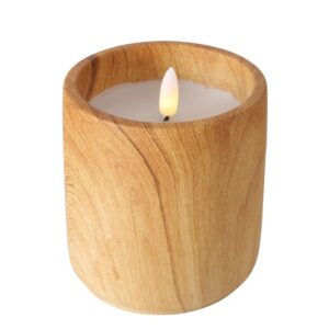Boltze - LED kaars - Echte Wax - Keramiek met houtlook - 10.5 cm hoog x 9cm breed - Met Timer