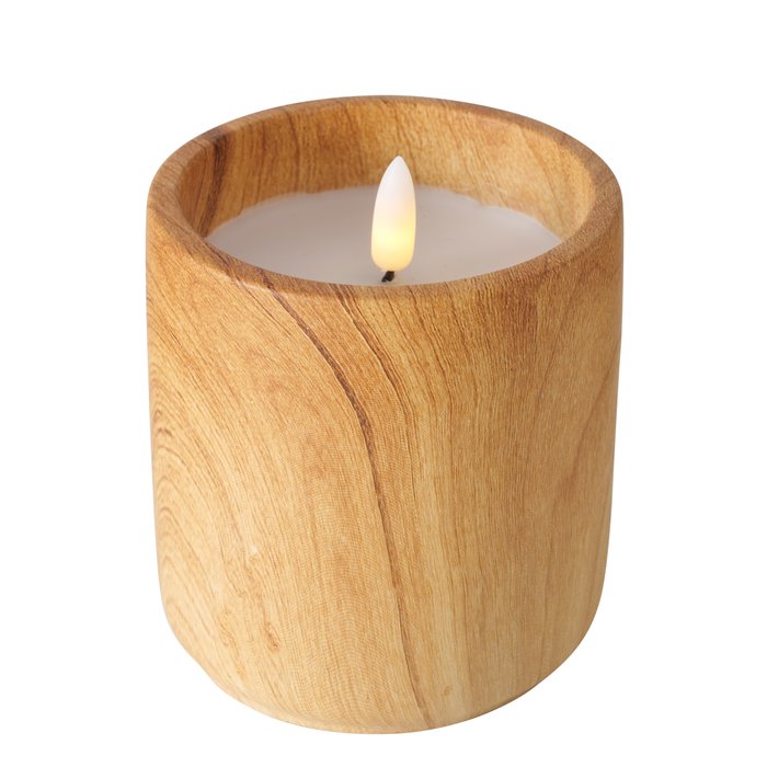 Boltze - LED kaars - Echte Wax - Keramiek met houtlook - 10.5 cm hoog x 9cm breed - Met Timer