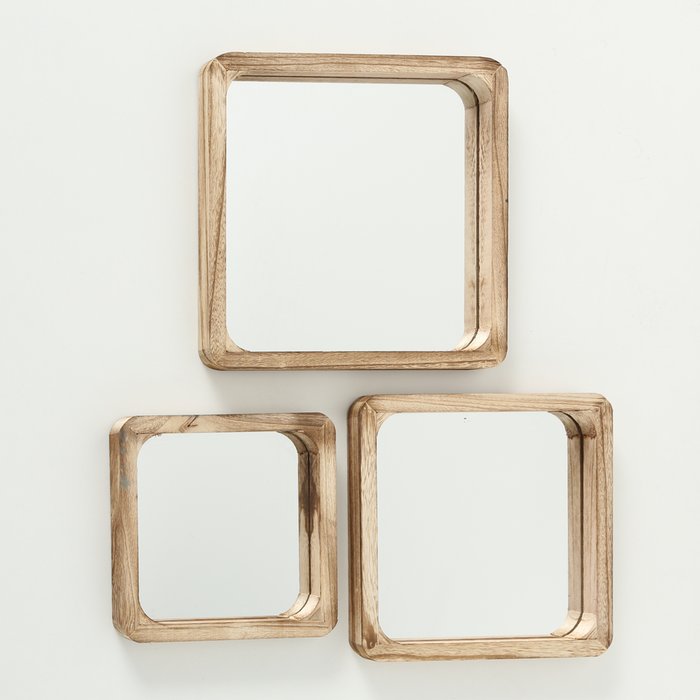 Boltze - Spiegelset - Spiegel - Mambo - Vierkant - Houten frame - Set van 3 - Afbeelding 6