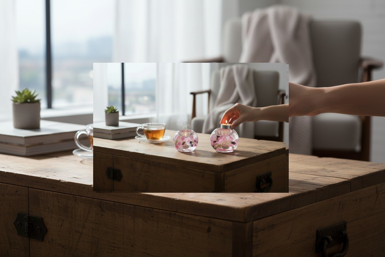 Gilde Handwerk - Dreamlight - Waxinelichthouders - Flower - set van 2 - glas - Handgemaakt - 8x9 cm & 6x8 cm - Afbeelding 2