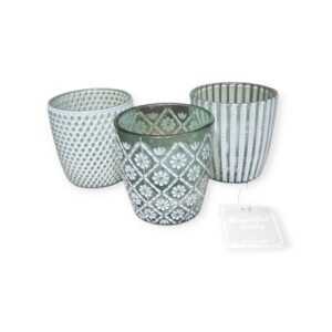 Boltze - Waxinelichthouders - Kaarsenhouder - Waxinelichtjes - Set van 3 - Glas - Groen - 7x7cm