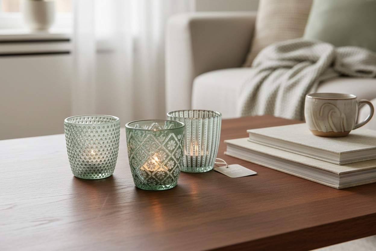 Boltze - Waxinelichthouders - Kaarsenhouder - Waxinelichtjes - Set van 3 - Glas - Groen - 9x9cm - Afbeelding 2