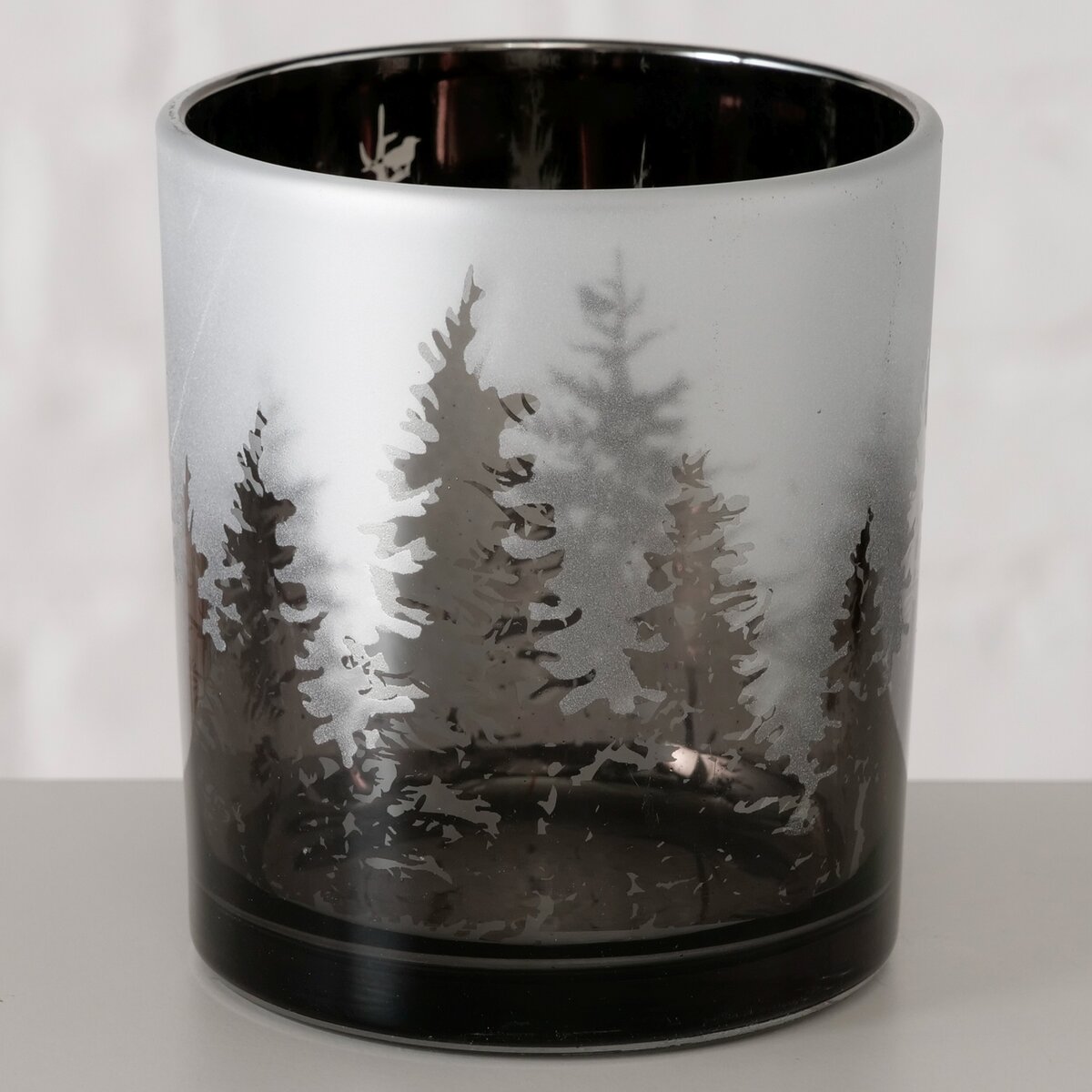 Boltze - Waxinelichthouders - Set van 2 - Glas - Groen/Zilver - 8 en 10 cm - Dennenbos - Herfst - Winter - Kerst - Afbeelding 4