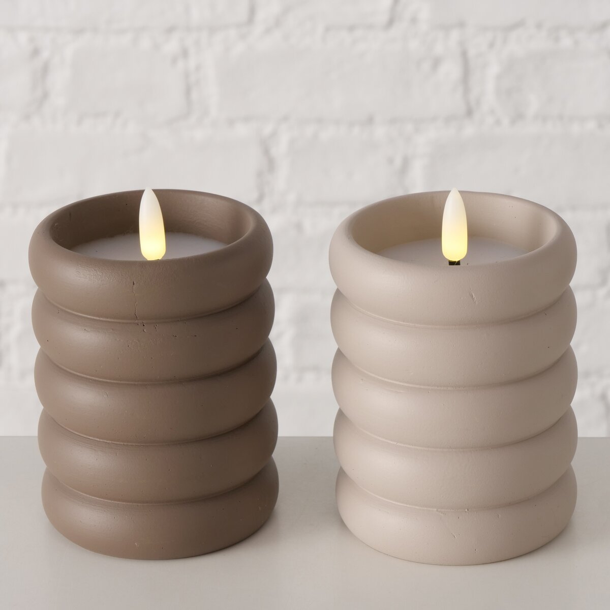 Boltze - LED-kaarsen - Led - Roban - Set van 2 - Beige en bruin - Met timer - 12 cm - Afbeelding 3