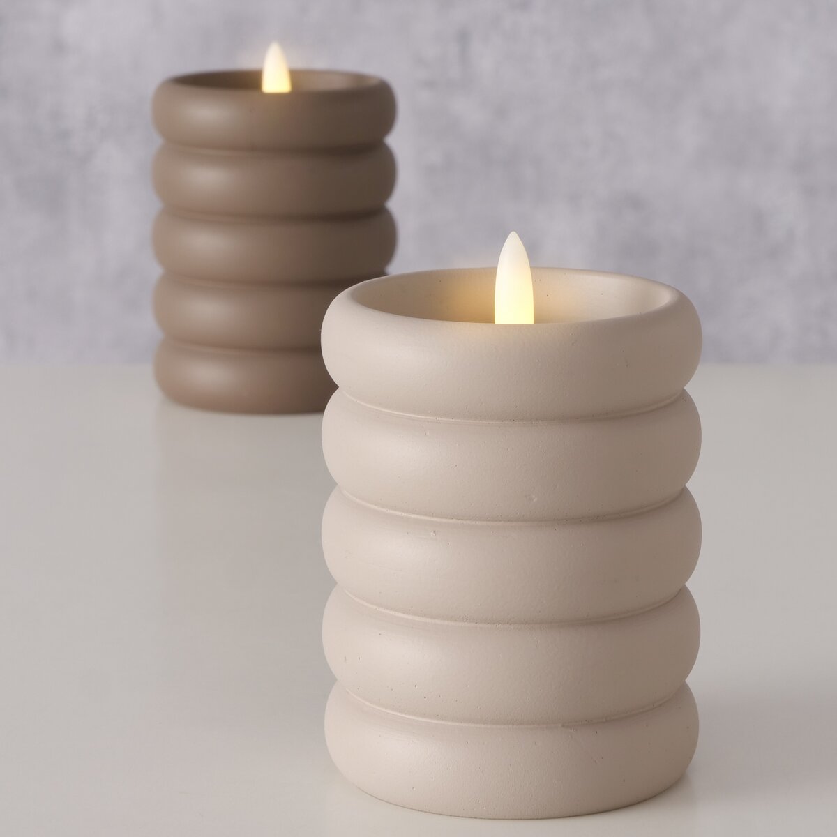 Boltze - LED-kaarsen - Led - Roban - Set van 2 - Beige en bruin - Met timer - 12 cm - Afbeelding 2