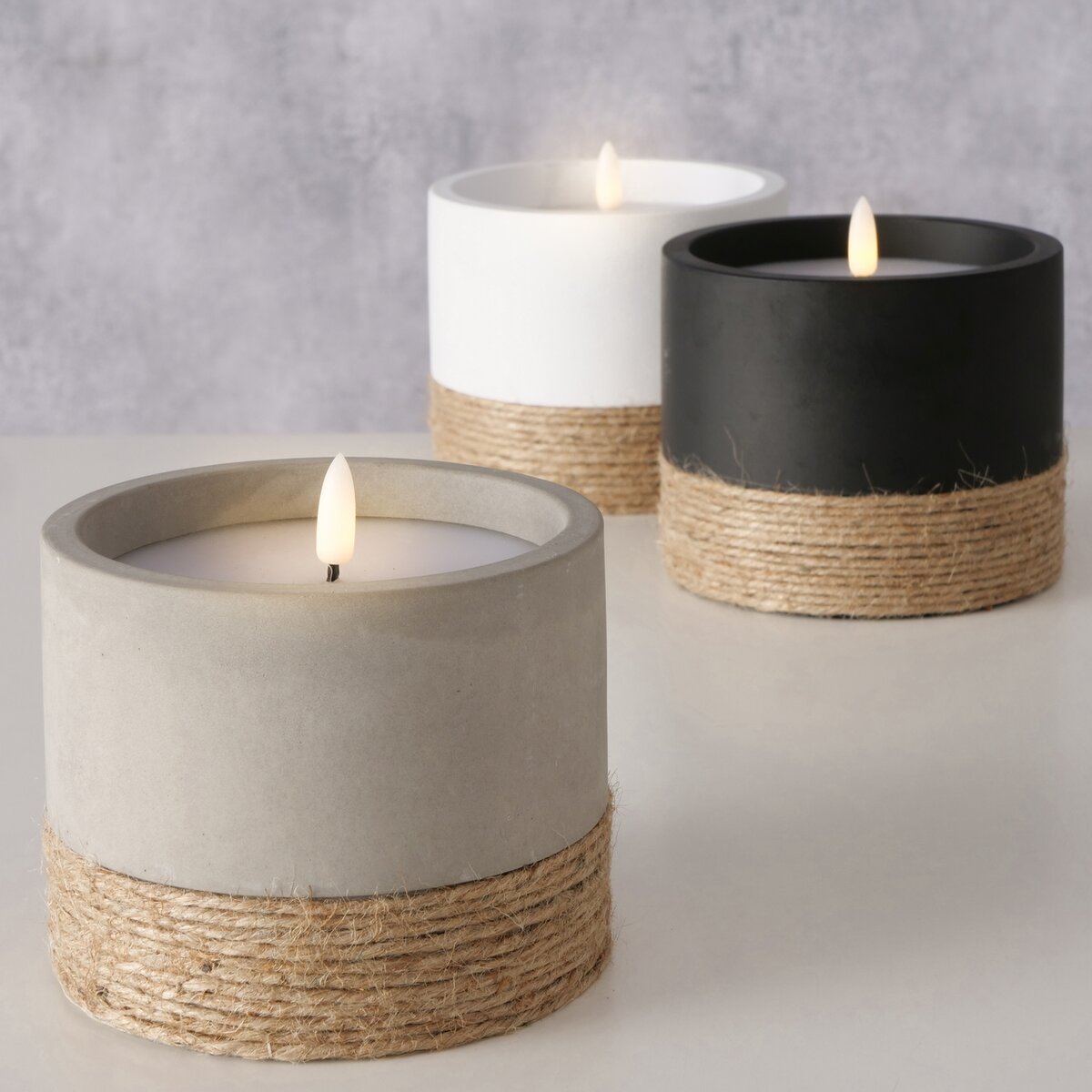 Boltze - LED-kaarsen - Led - Met timer - Hogan - Set van 3 - Beton, wax en jute - Ø 12 x 12 cm - Afbeelding 3