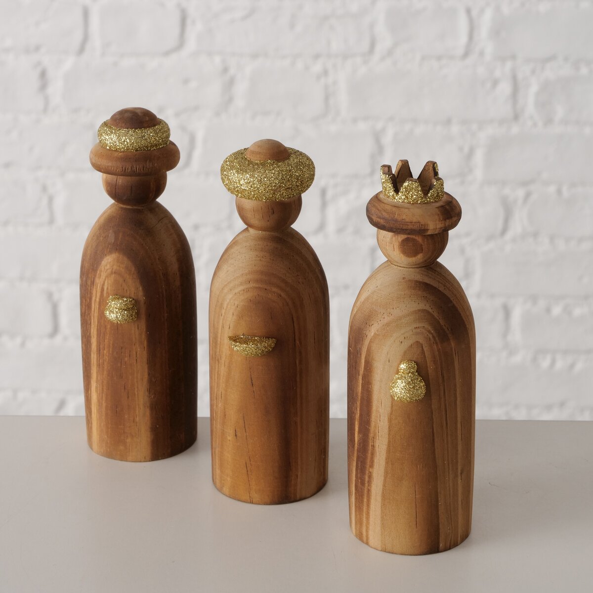 Boltze - Kerststal - Hout - Kerststal - met Figuren - FSC 100% Hout - Naturel/Goud - 25x6x35cm - Kerst - Afbeelding 8