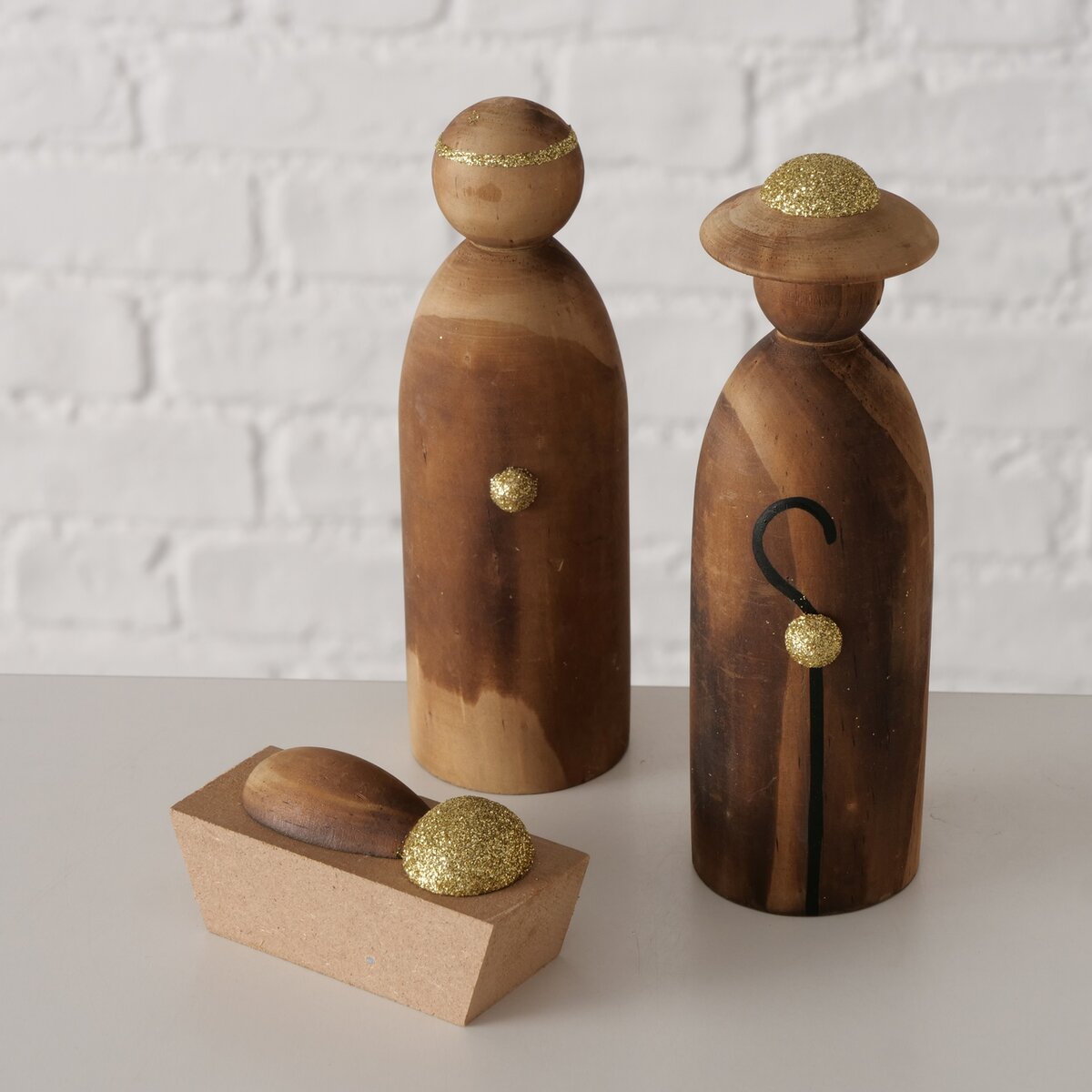 Boltze - Kerststal - Hout - Kerststal - met Figuren - FSC 100% Hout - Naturel/Goud - 25x6x35cm - Kerst - Afbeelding 7