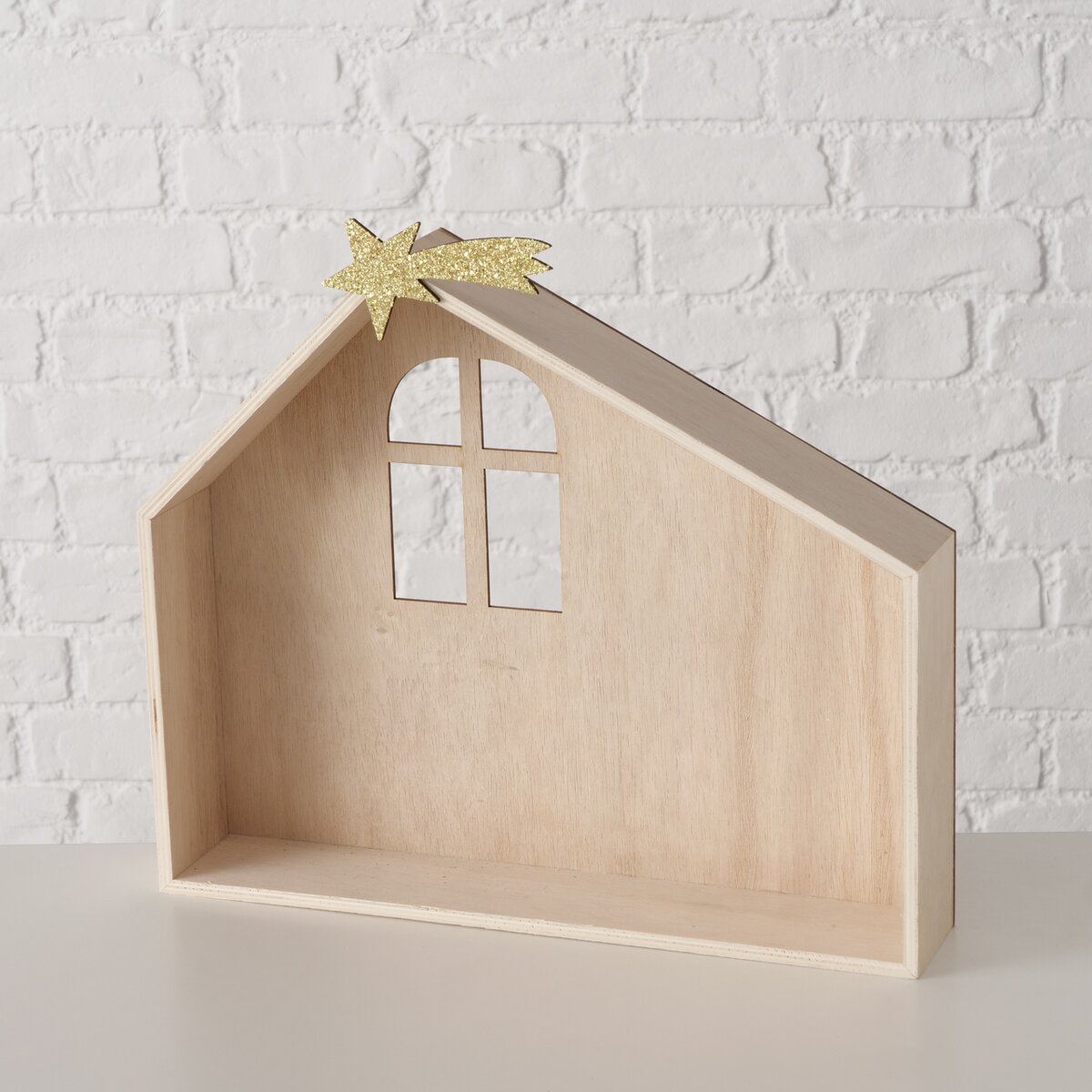 Boltze - Kerststal - Hout - Kerststal - met Figuren - FSC 100% Hout - Naturel/Goud - 25x6x35cm - Kerst - Afbeelding 6
