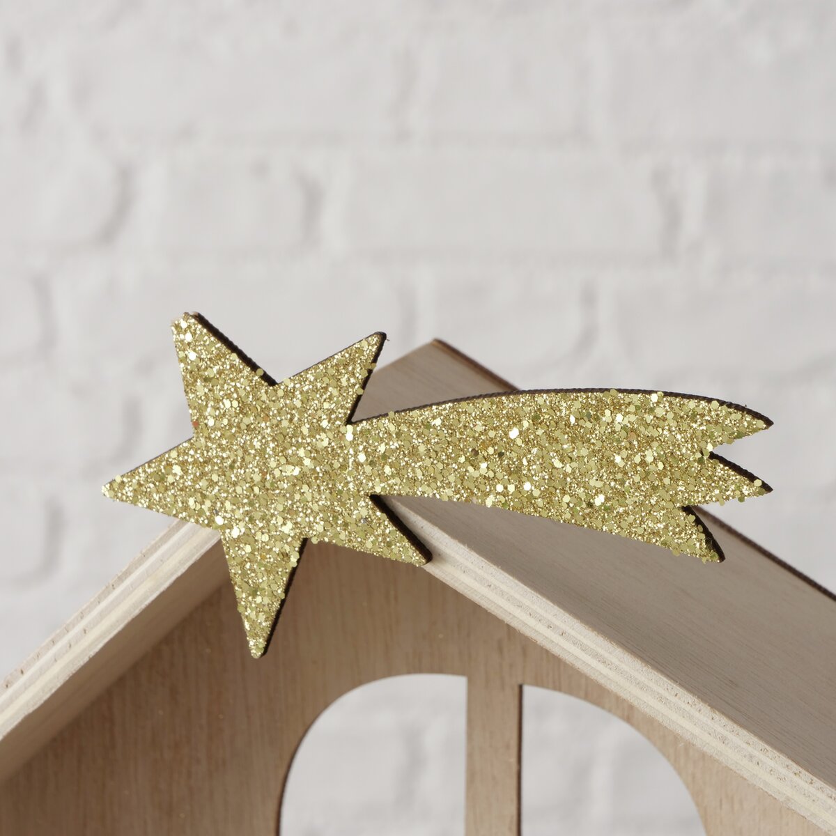 Boltze - Kerststal - Hout - Kerststal - met Figuren - FSC 100% Hout - Naturel/Goud - 25x6x35cm - Kerst - Afbeelding 3