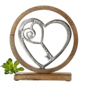 Gilde Handwerk - Beeld - Sculptuur - Sleutel tot je hart - Mangohout - Aluminium - 26x24cm