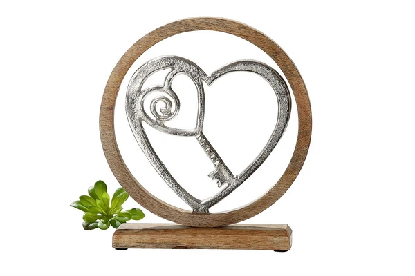 Gilde Handwerk - Beeld - Sculptuur - Sleutel tot je hart - Mangohout - Aluminium - 26x24cm