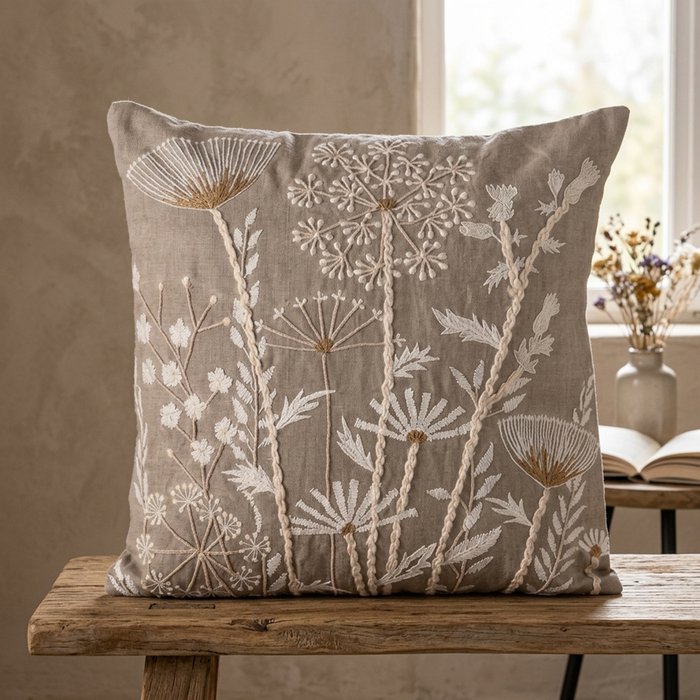 Boltze - Sierkussen - Kussen - Finna - 45x45cm - Linnen - Handgeweven - Beige,Crème,Wit - Afbeelding 2