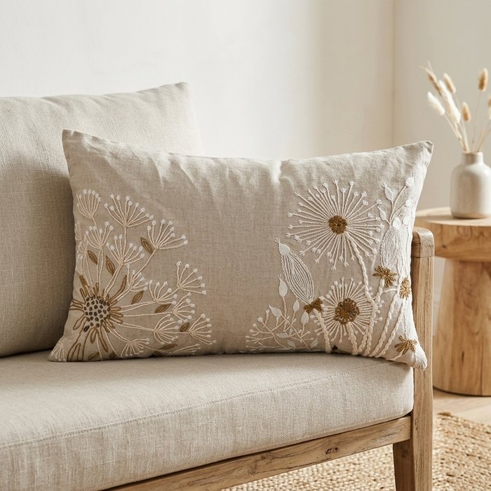 Boltze - Sierkussen - Kussen - Finna - 60x40 cm - Linnen - Handgeweven - Beige,Crème,Wit - Afbeelding 2