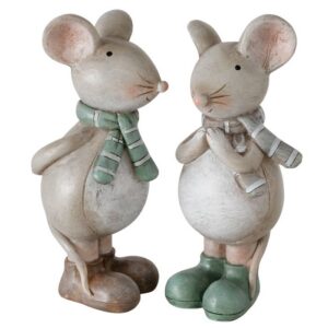 Boltze - Kerstfiguren - Set van 2 - Muisjes - Polyresin - Groen/beige - H 12,3 cm