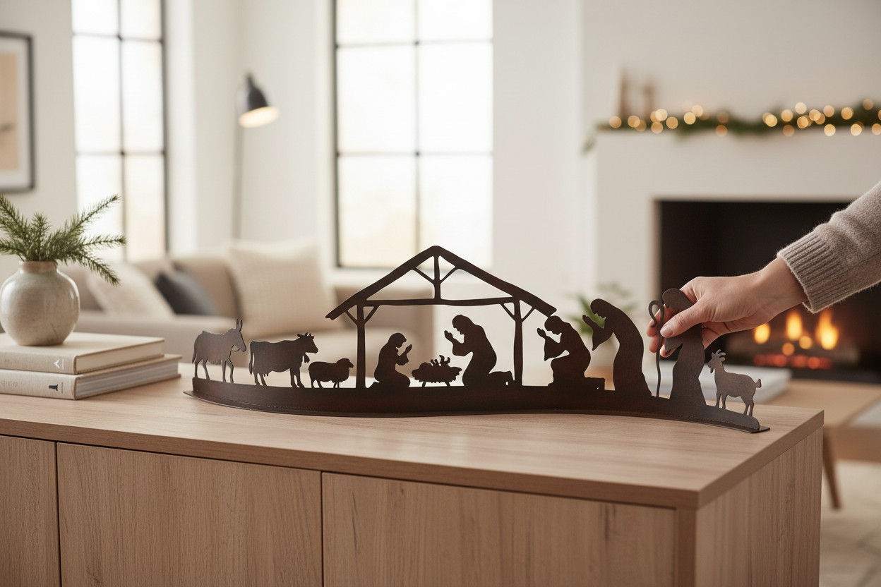 Boltze - Kerststal - Greppia - Moderne - Kerststal - Metaal – Bruin/Zwart - Handgemaakt - 50x6x14.5cm - Afbeelding 2