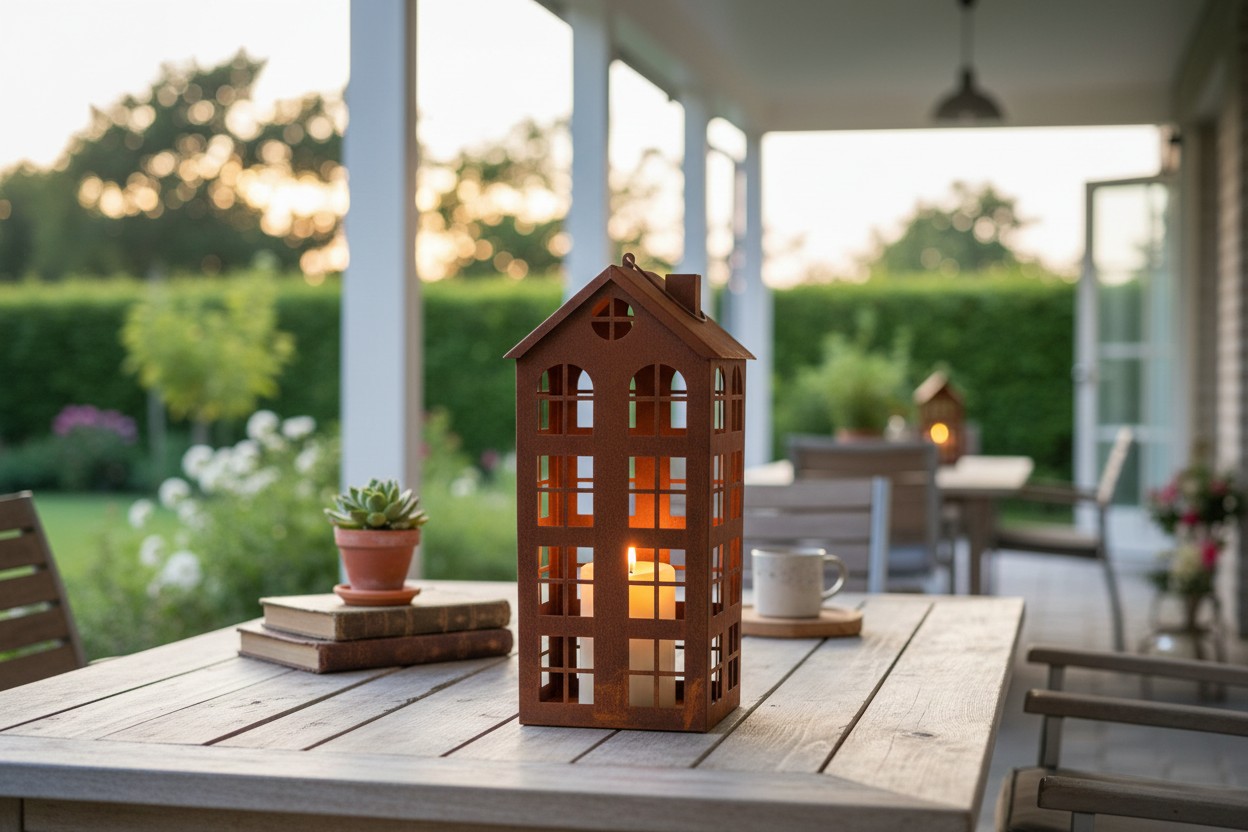 Daan Kromhout - Lantaarn - Windlicht - Metaal - Roest - Bruin - Huis - Rusty - 19x33cm - Afbeelding 3