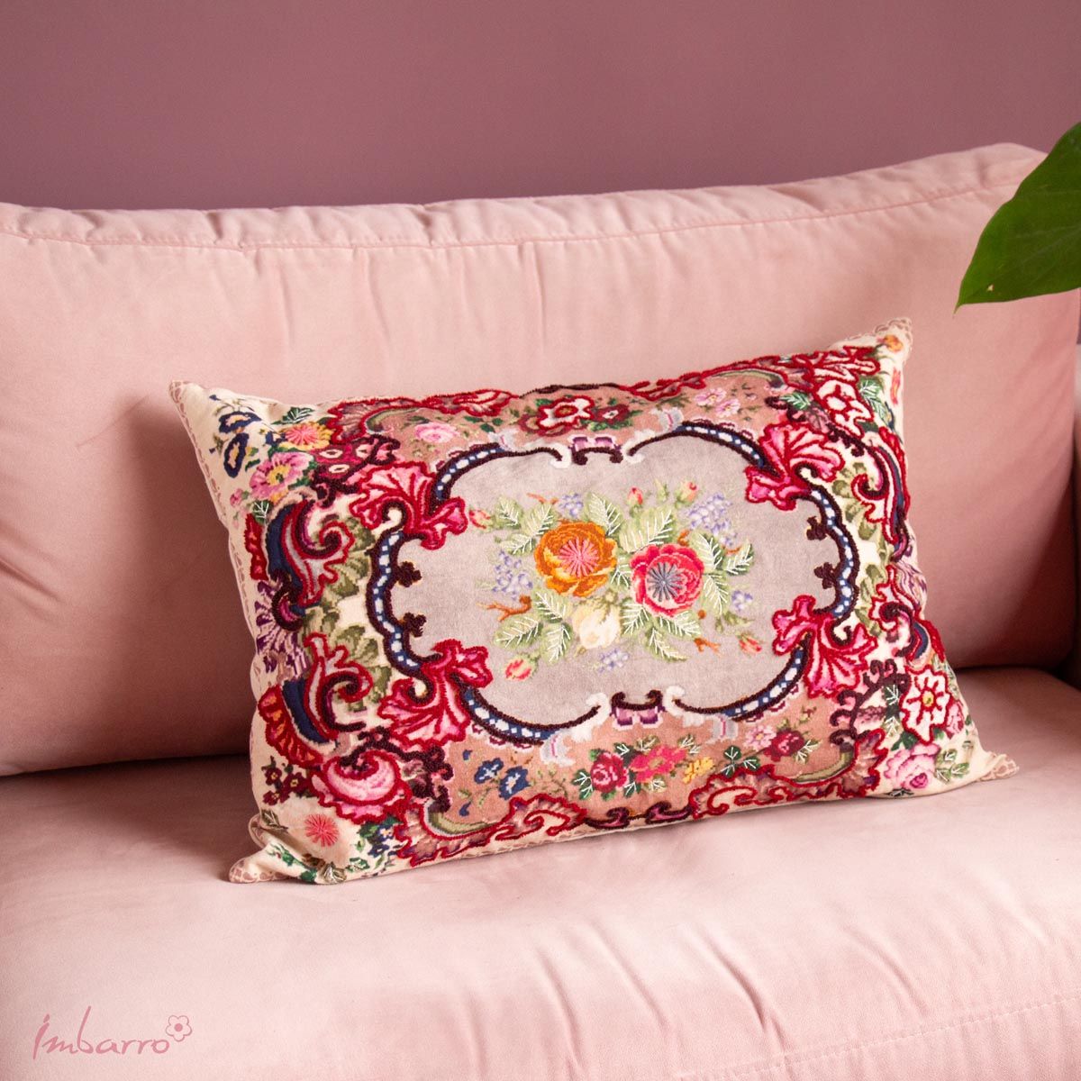 Imbarro - Sierkussen - Mimosa - Handgeborduurd - Katoen - 40x60 cm - Meerkleurig - Retro - Afbeelding 5
