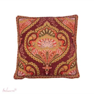 Imbarro - Sierkussen - Viviane - Jacquard - Handgeweven - 50x50 cm - Bordeaux/Roze/Olijf